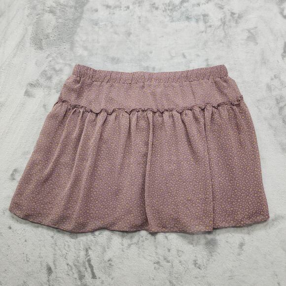 Old Navy Skirt Women L Purple Mauve Ditsy Floral Ruffled Drawstring Chiffon Mini - Picture 2 of 8